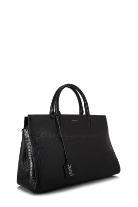 Medium Cabas Rive Gauche Bag Crocodile Embossed Black