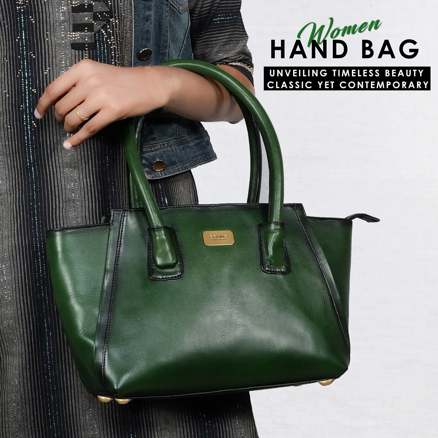 Medium Hand Bag/Satchel Bag For Women in Green Leather