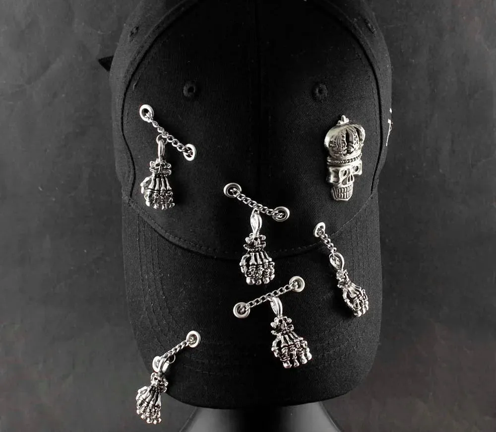 Men's Hip Hop Punk Metal Chain Skull Adjustable Biker Baseball Cap