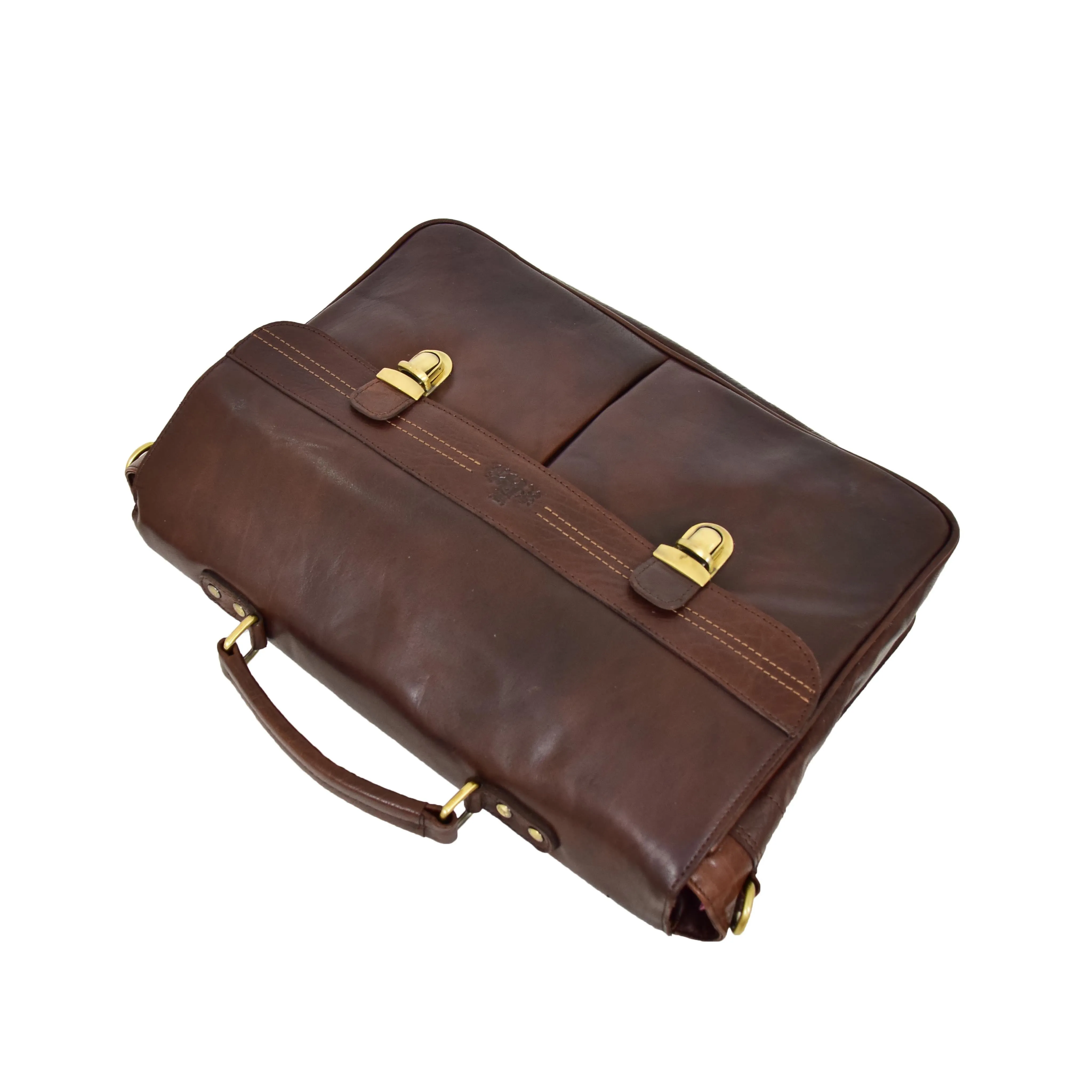 Mens Leather Briefcase Cross Body Satchel Bag Clinton Brown