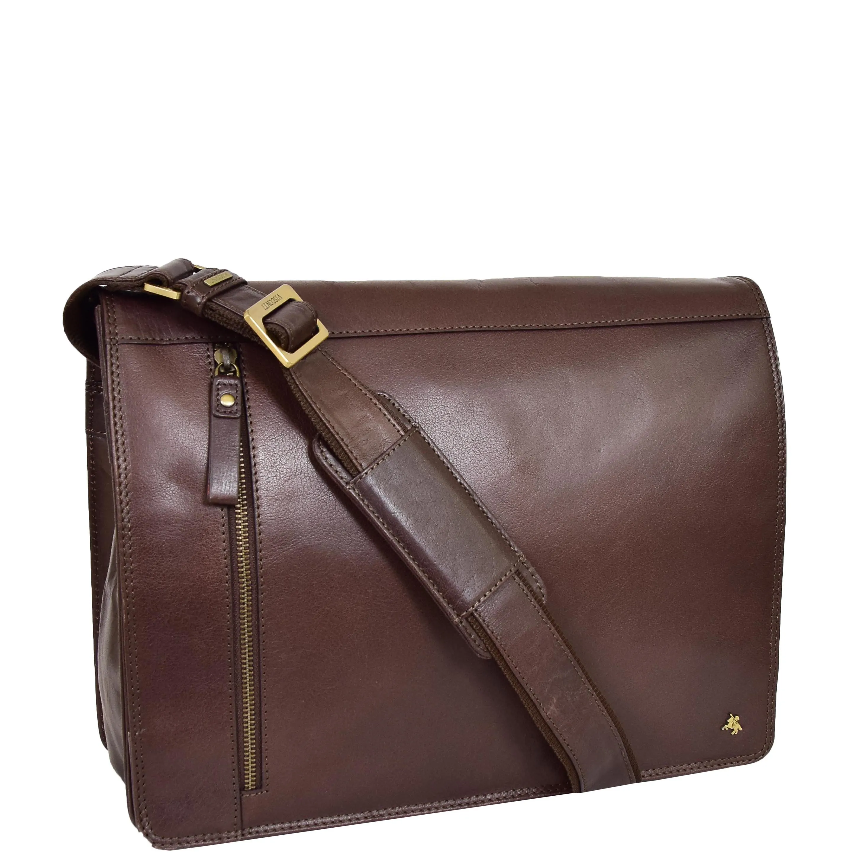 Mens Leather Cross Body Satchel Bag Hector Brown