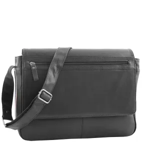 Mens Leather Flap Over Messenger Bag Cheriton Black