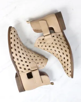 Musse & Cloud - Caila Leather Perforated Festival Ankle Booties in Taupe