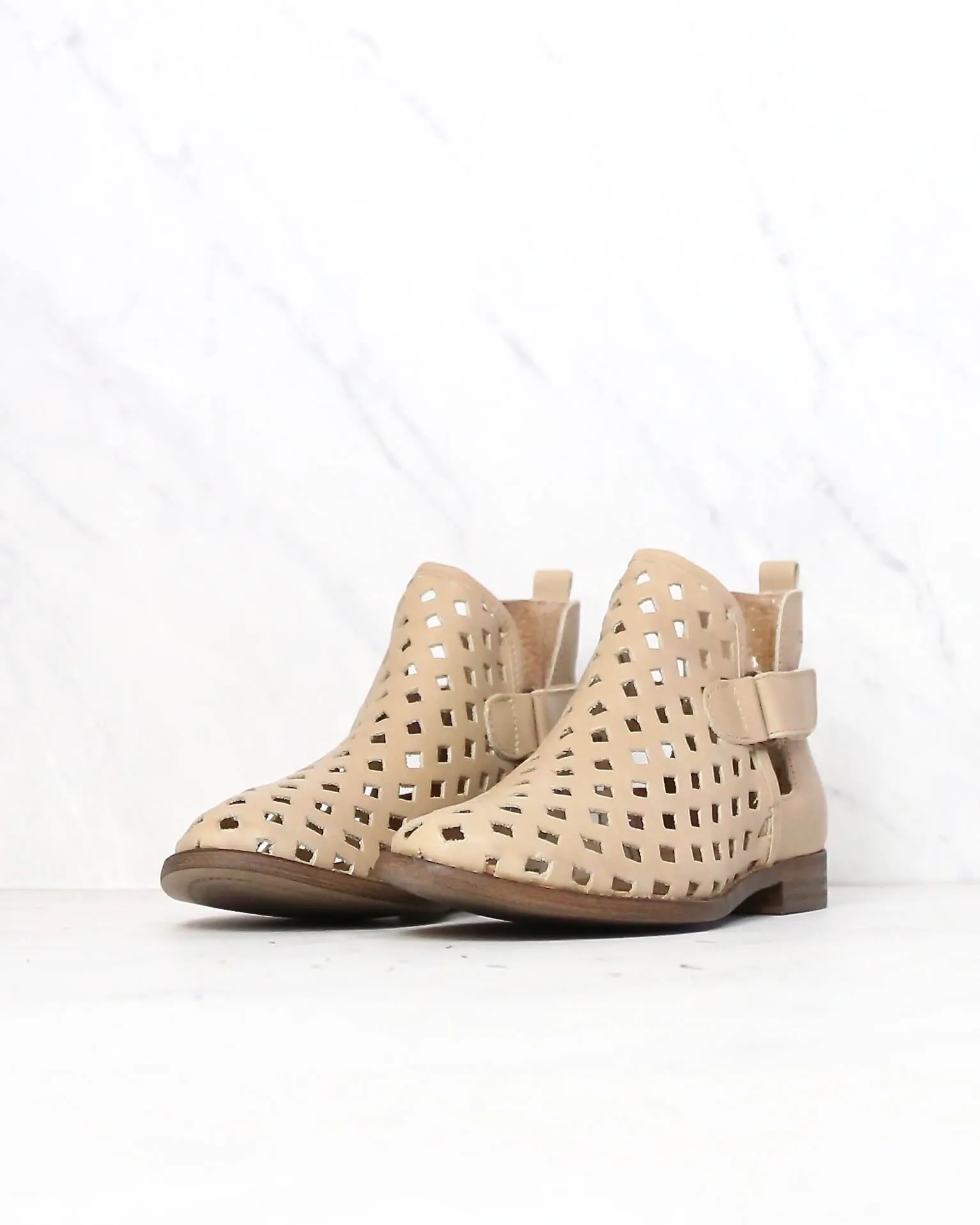 Musse & Cloud - Caila Leather Perforated Festival Ankle Booties in Taupe