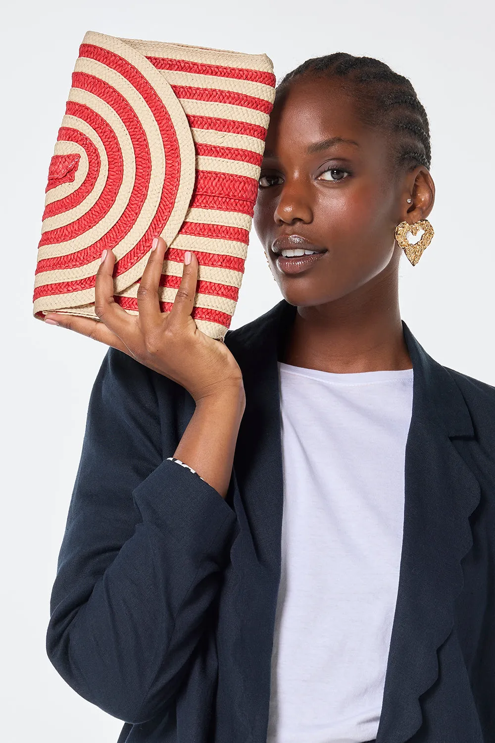 Natural with Red Stripe Woven Clutch Bag