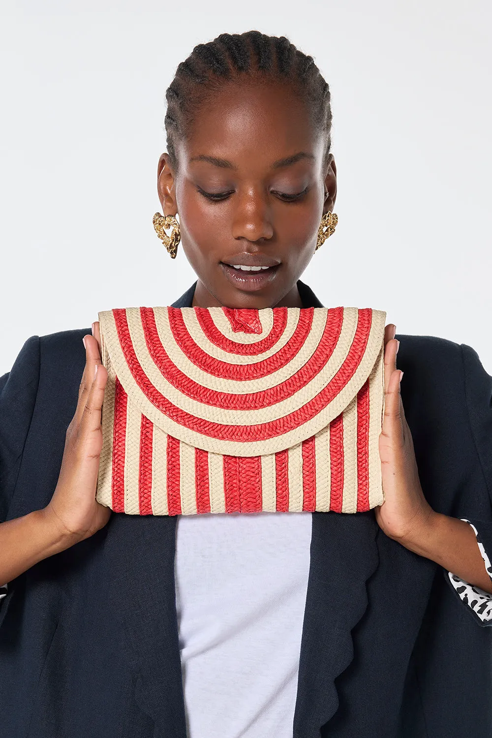 Natural with Red Stripe Woven Clutch Bag