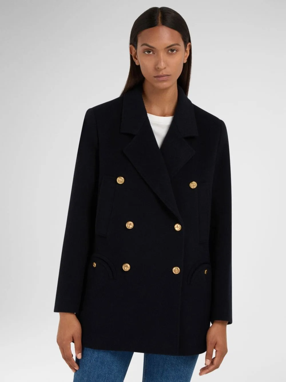 Navy Alpaca Wool Peacoat