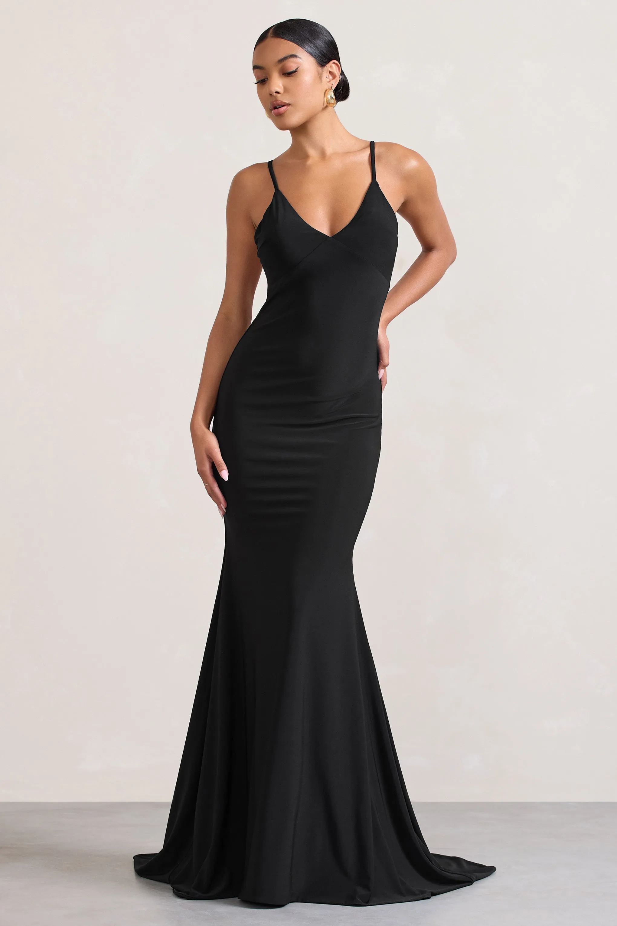 Naya | Black Strappy V-Neck Fishtail Maxi Dress