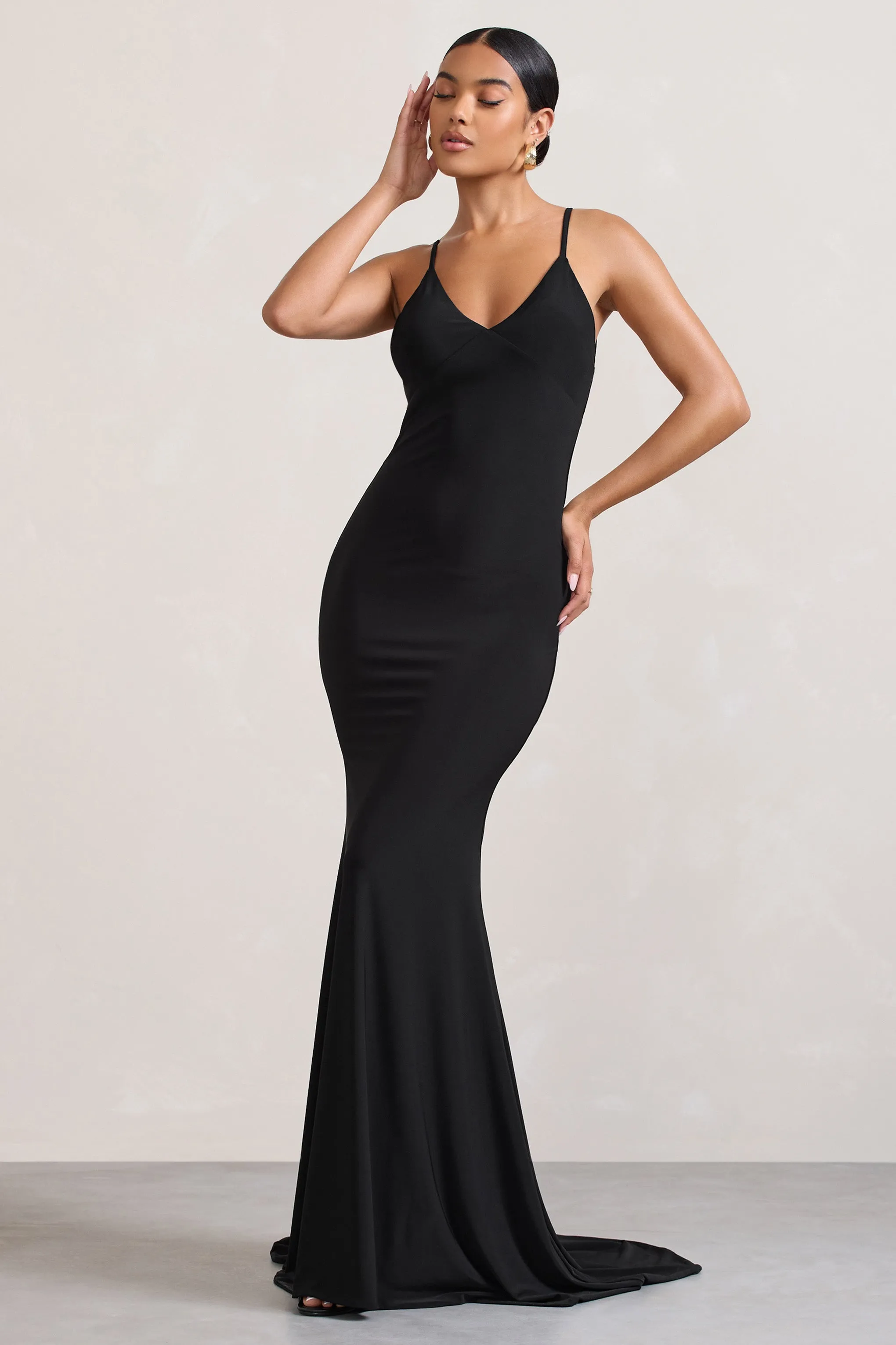 Naya | Black Strappy V-Neck Fishtail Maxi Dress