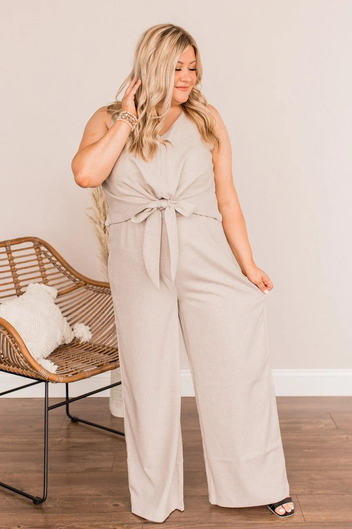 No Time For You Jumpsuit- Light Taupe