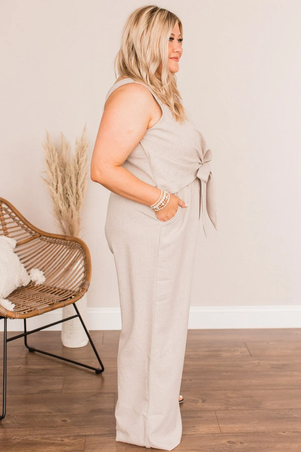 No Time For You Jumpsuit- Light Taupe