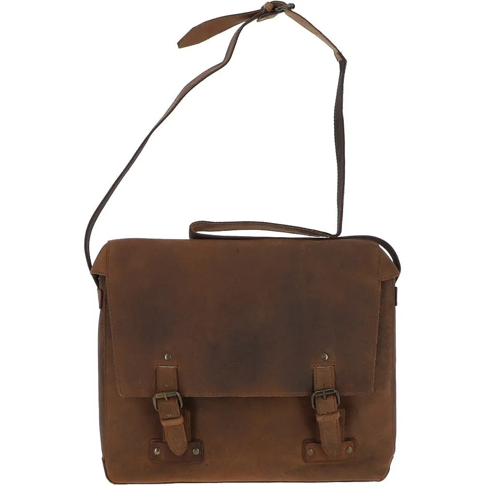 Oily Tan Leather Messenger Bag