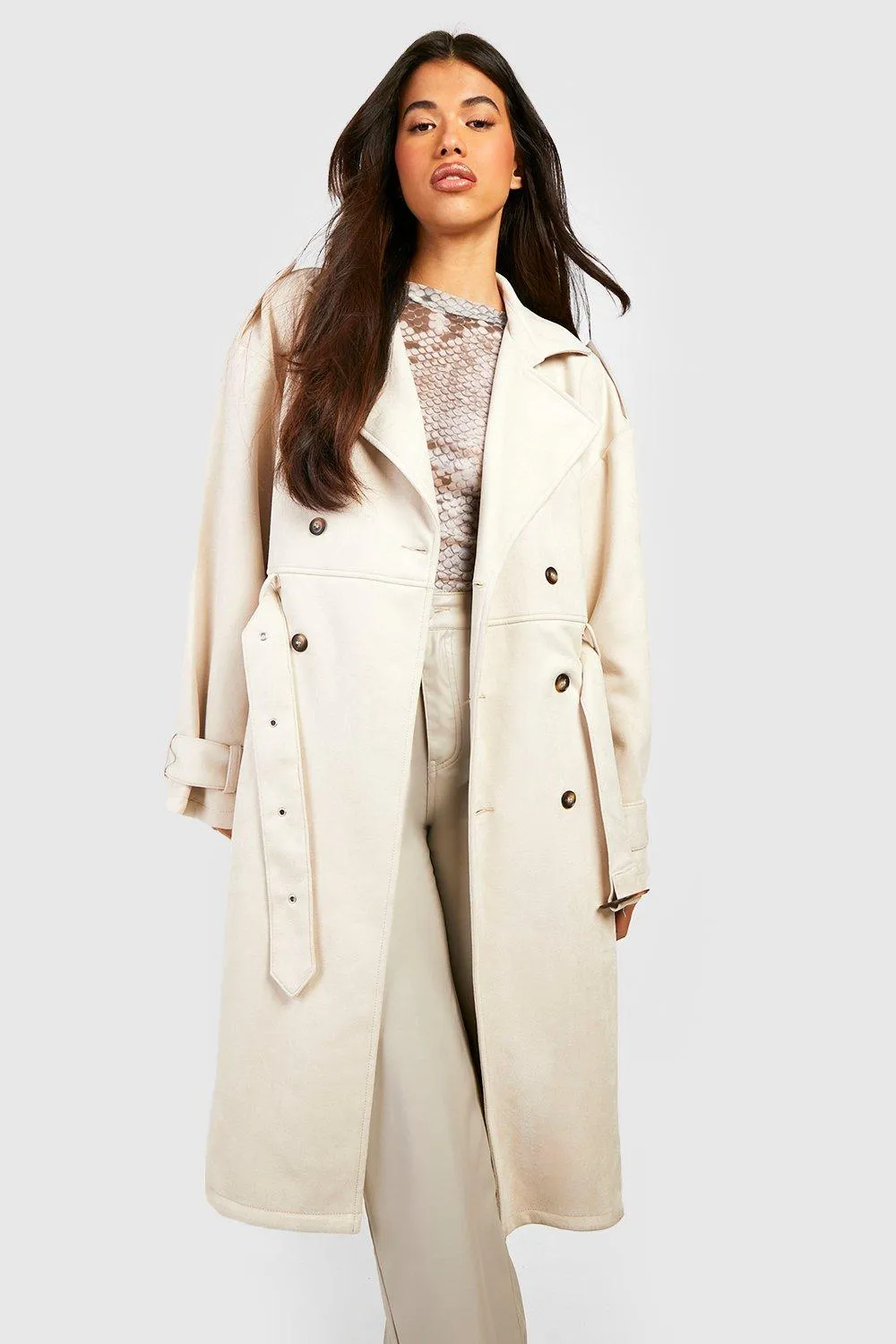 Oversized Faux Suede Trench Coat