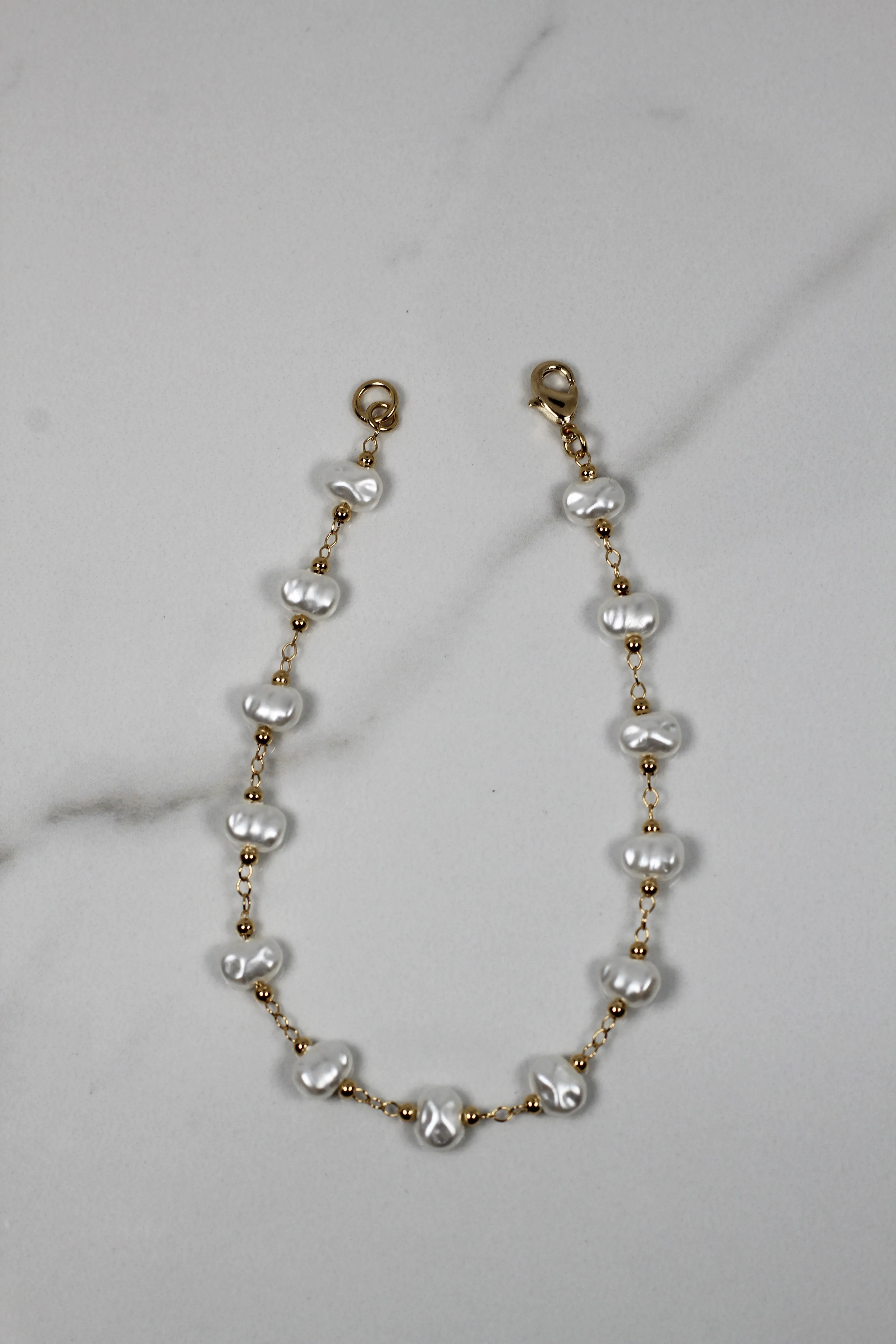 Pearl beaded tennis anklet