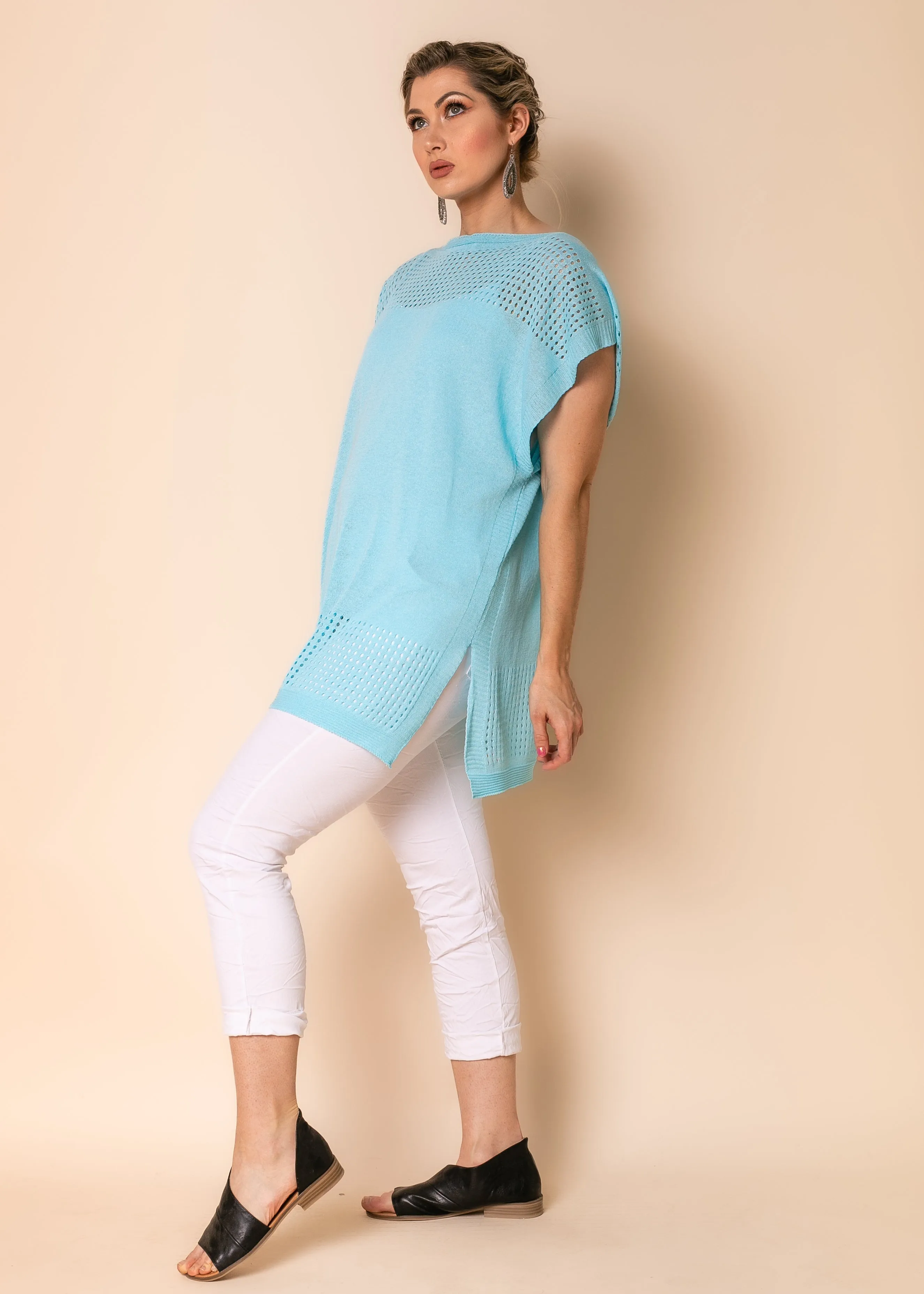 Pele Cotton Blend Poncho in Aqua Mist