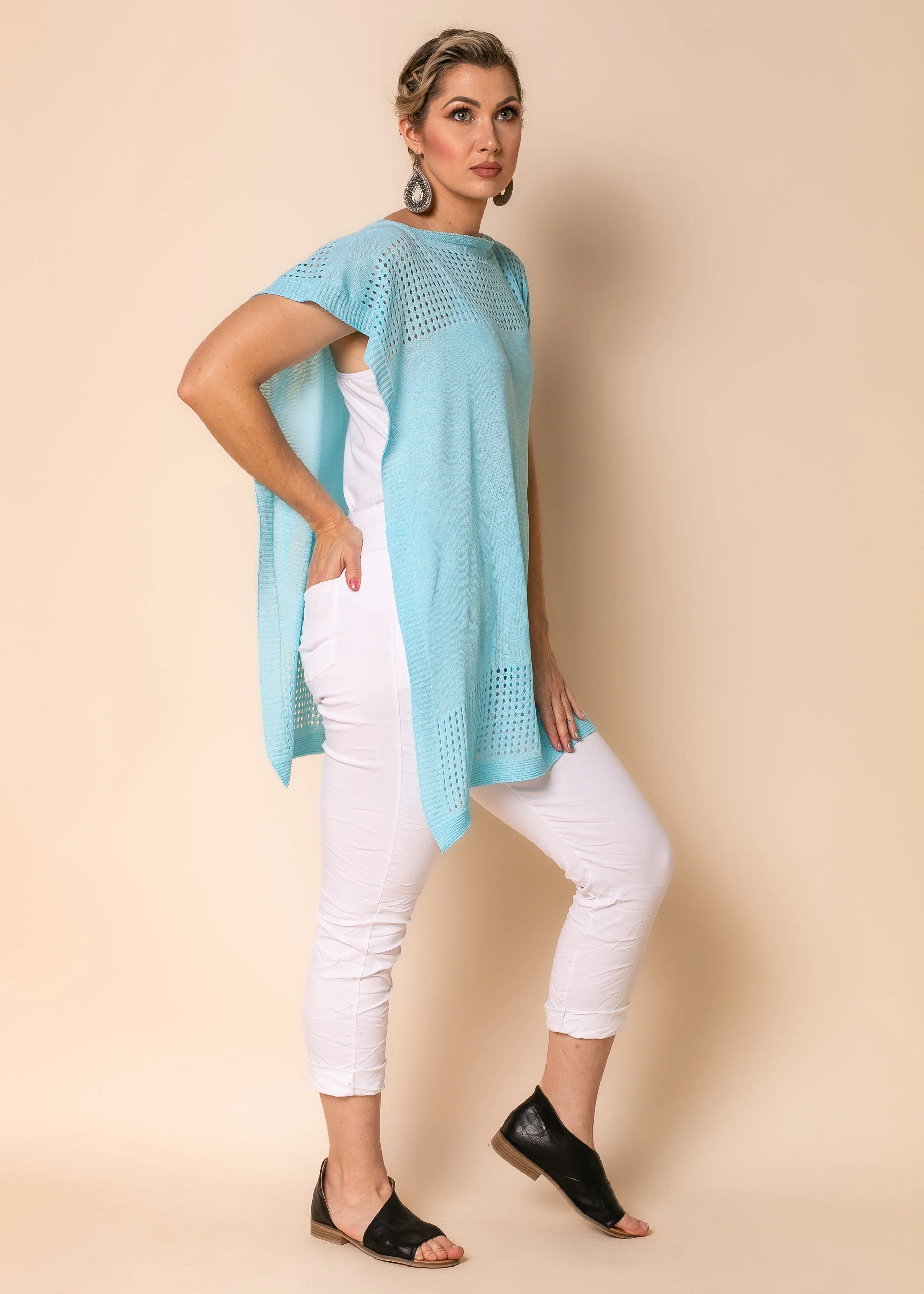 Pele Cotton Blend Poncho in Aqua Mist