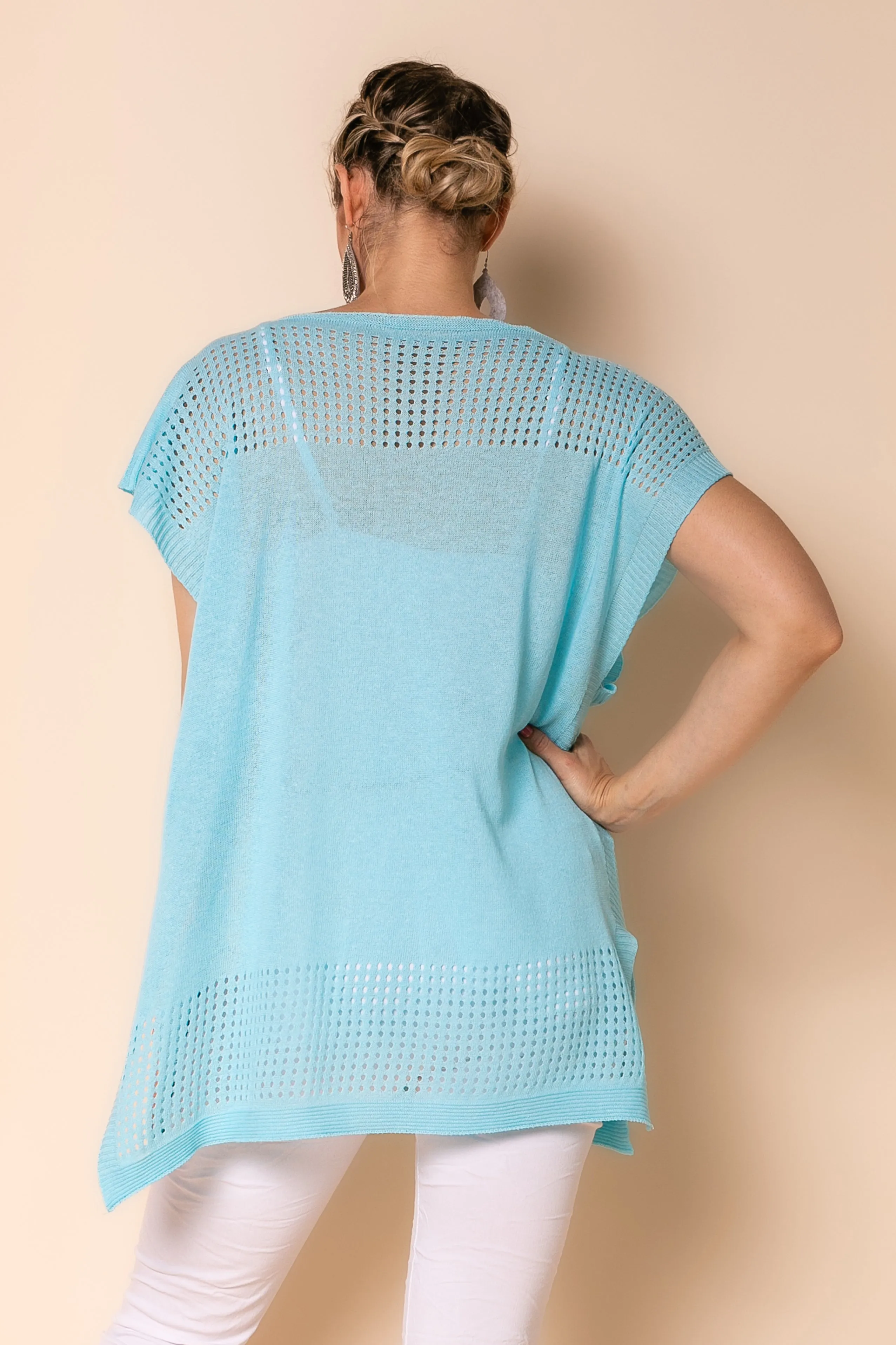 Pele Cotton Blend Poncho in Aqua Mist