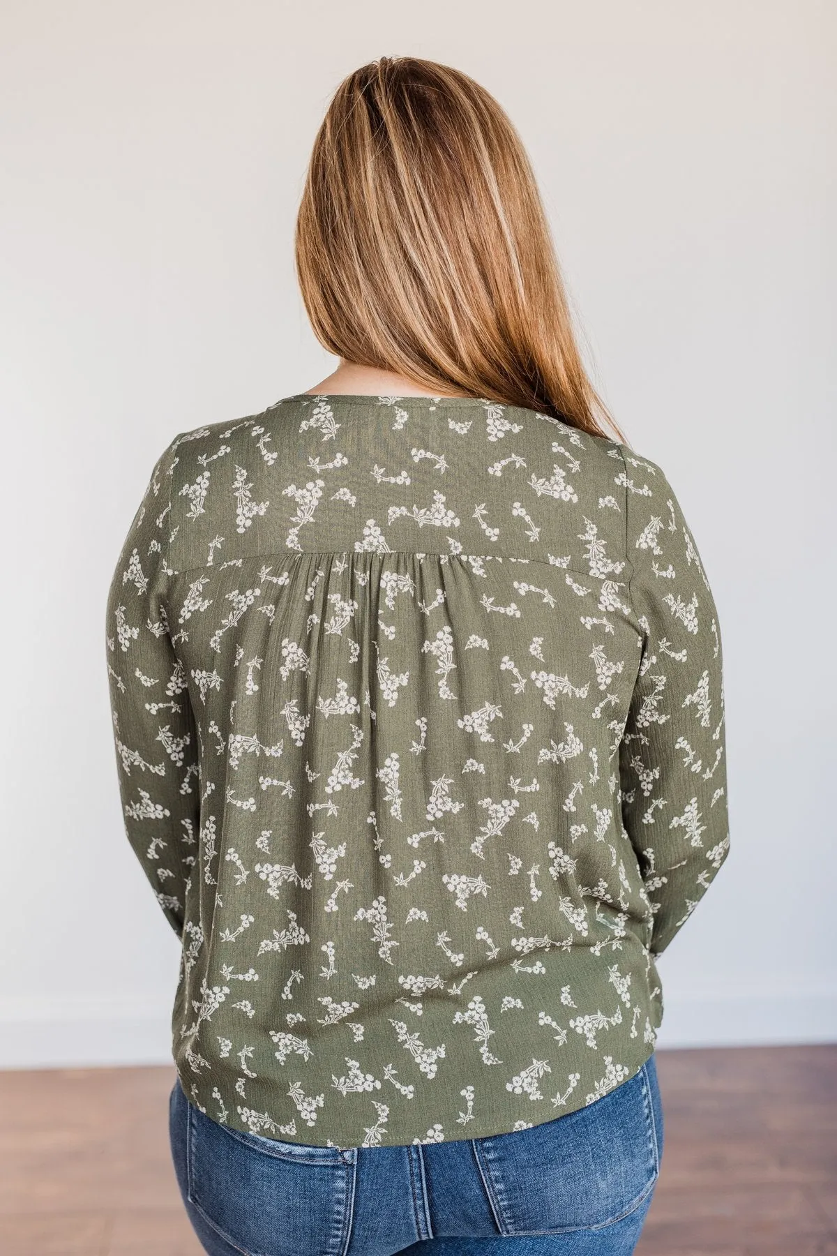 Perfect For You Floral Long Sleeve Blouse- Olive