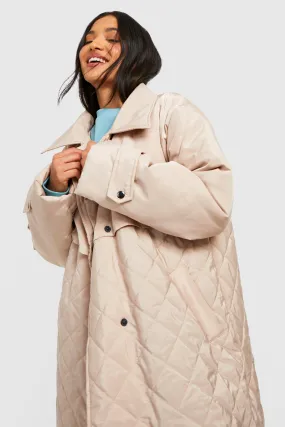 Petite Oversized Quilted Double Layer Trench Coat