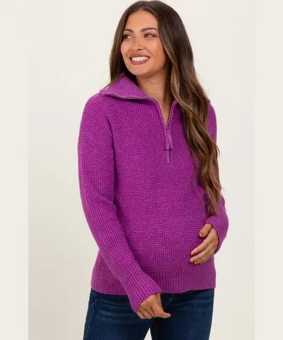 PinkBlush Plum Half Zip Maternity Pullover Sweater