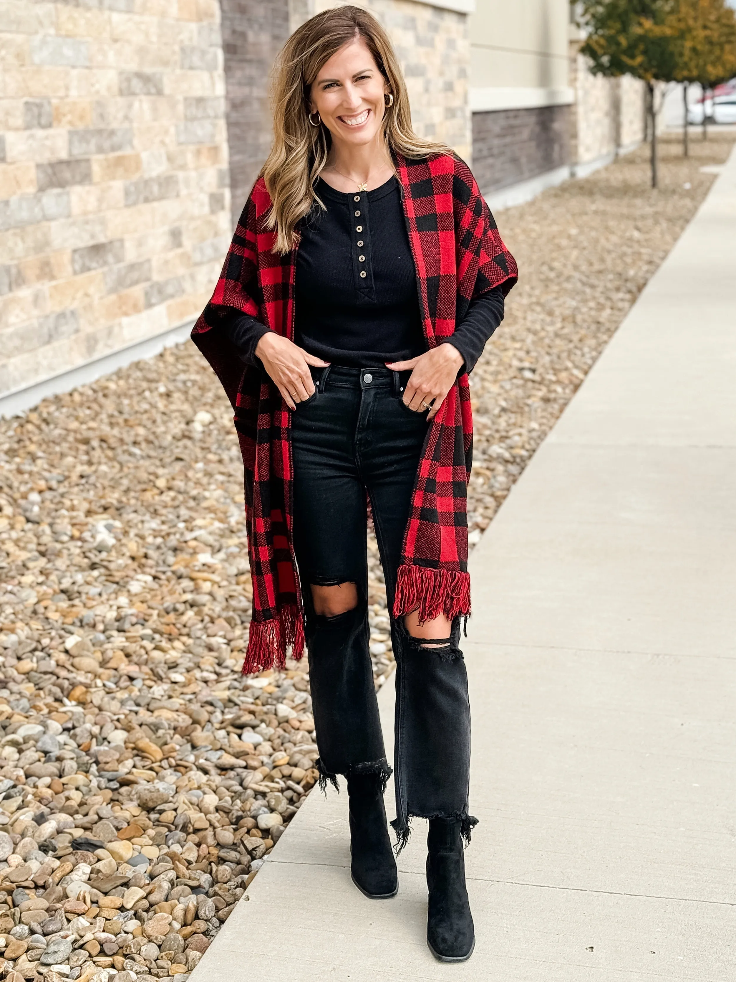 Plaid Sweater Poncho