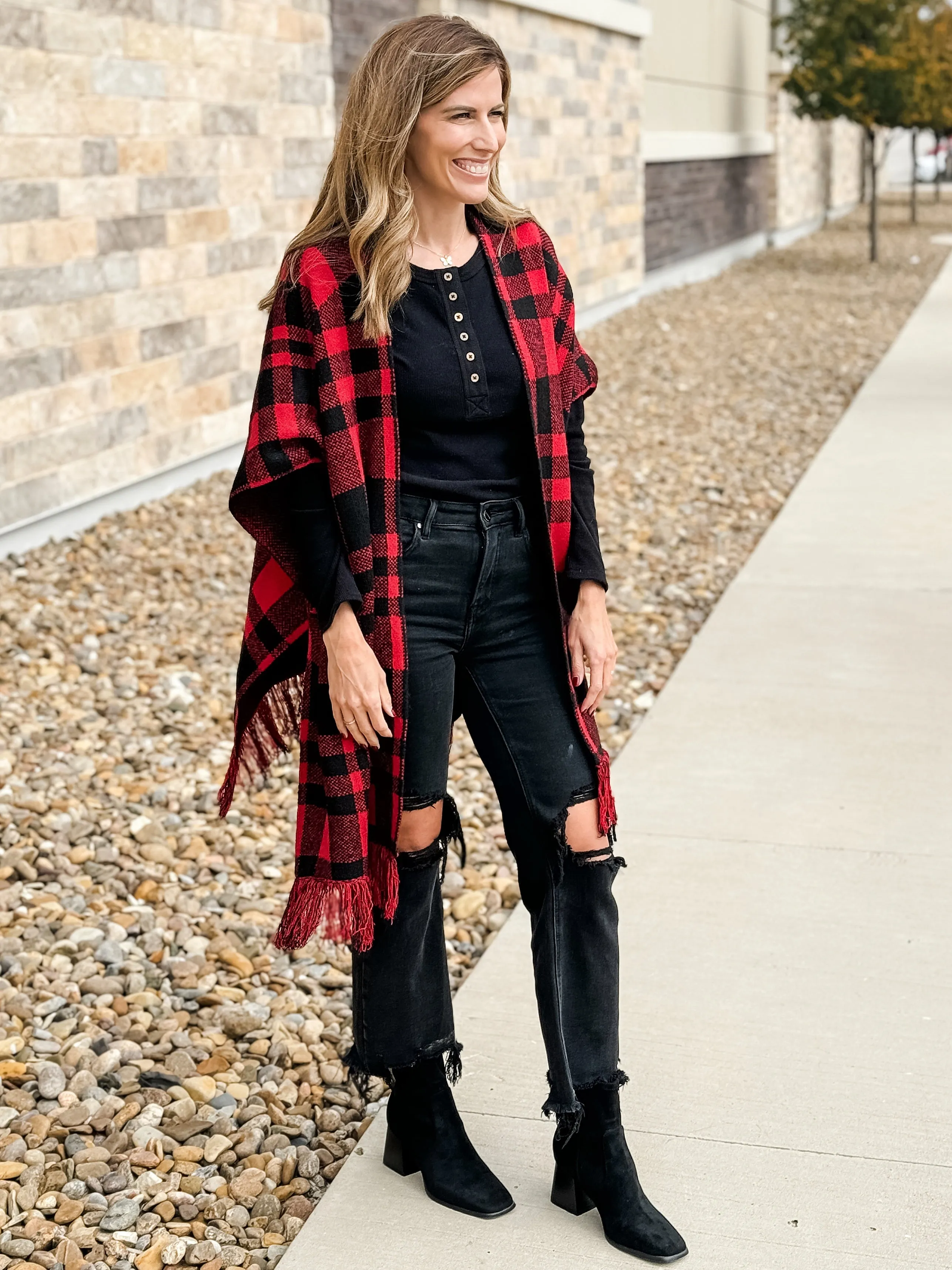 Plaid Sweater Poncho