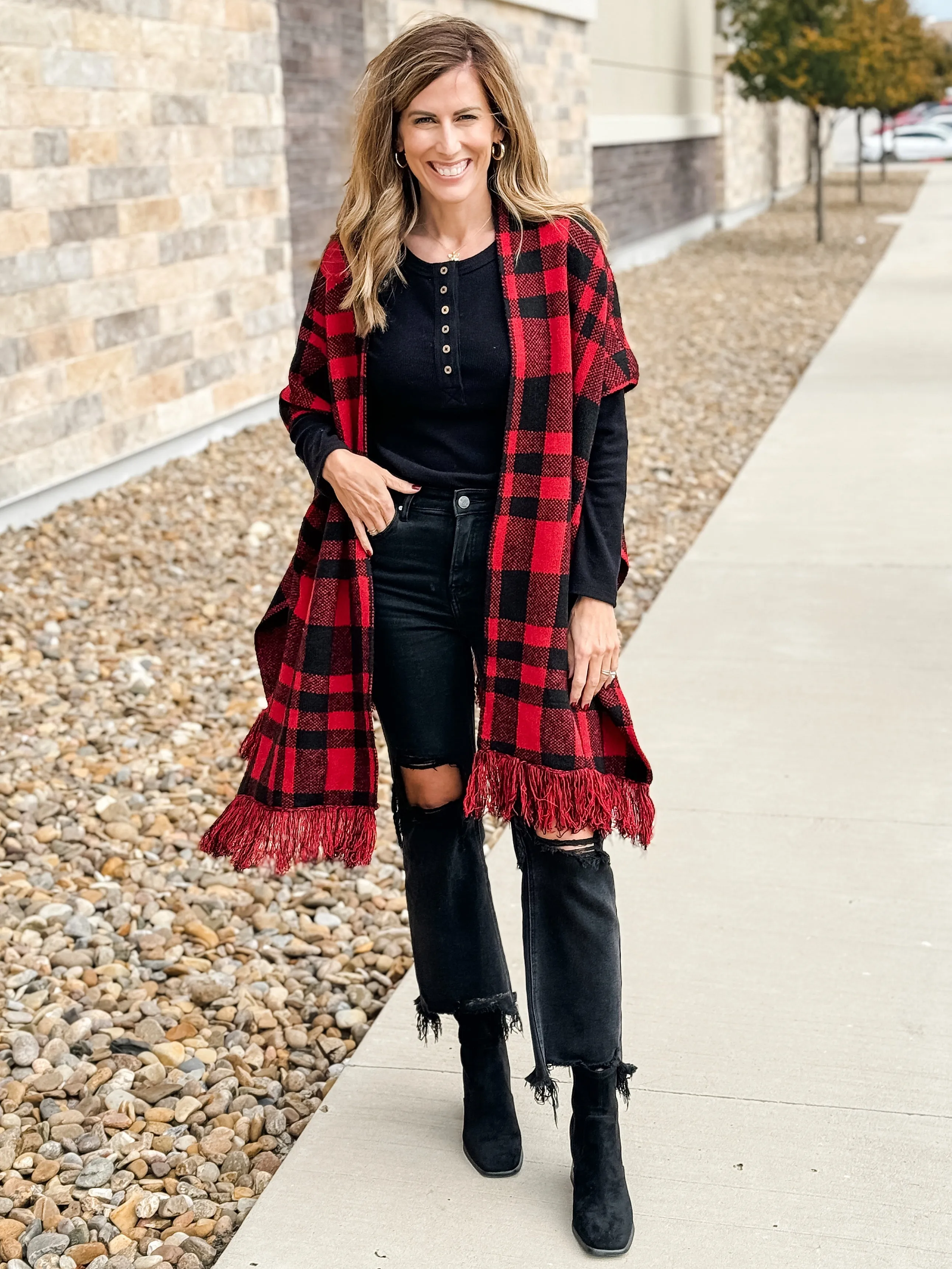 Plaid Sweater Poncho