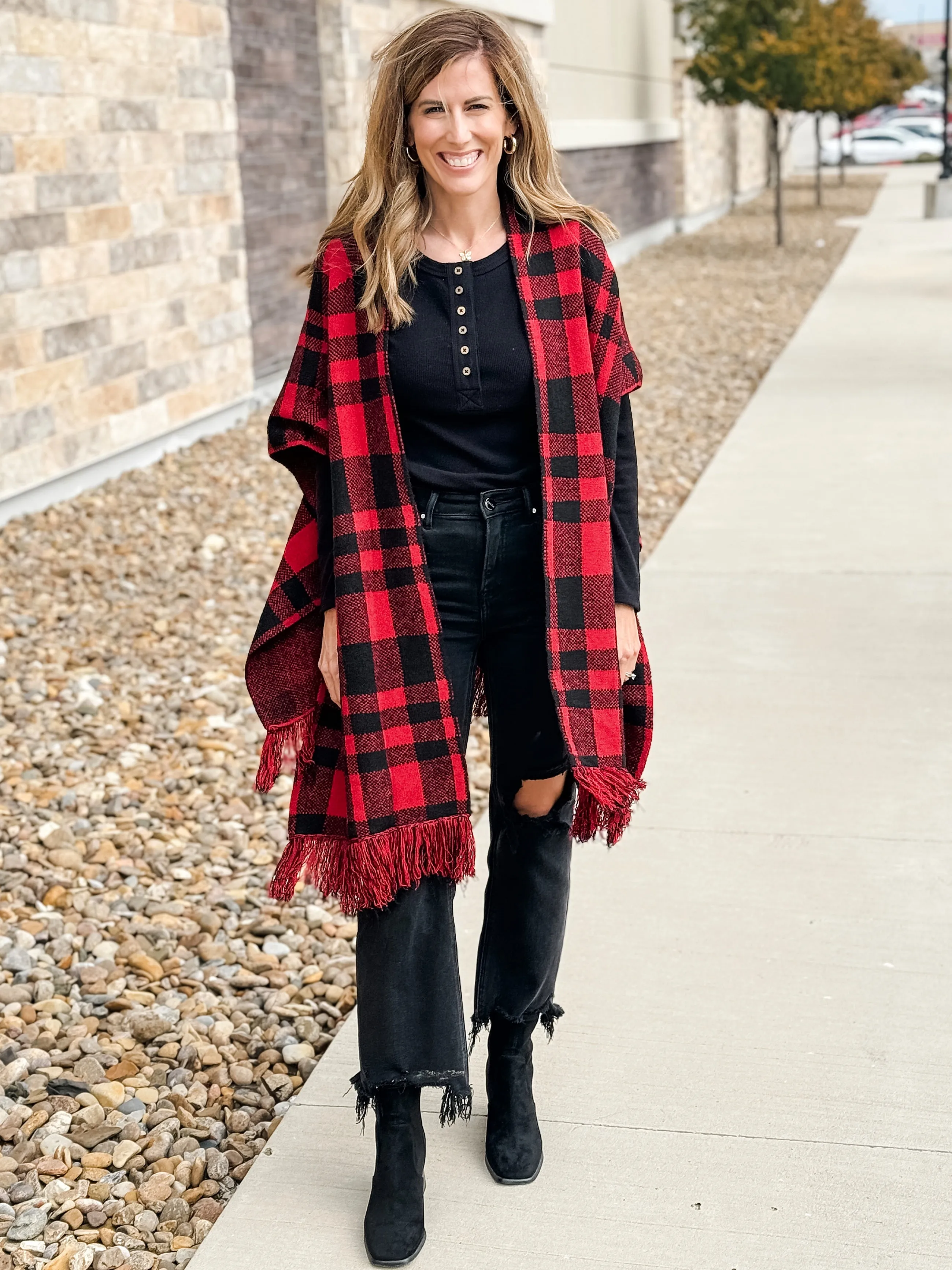 Plaid Sweater Poncho