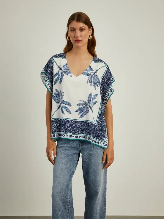 Poncho blouse with print