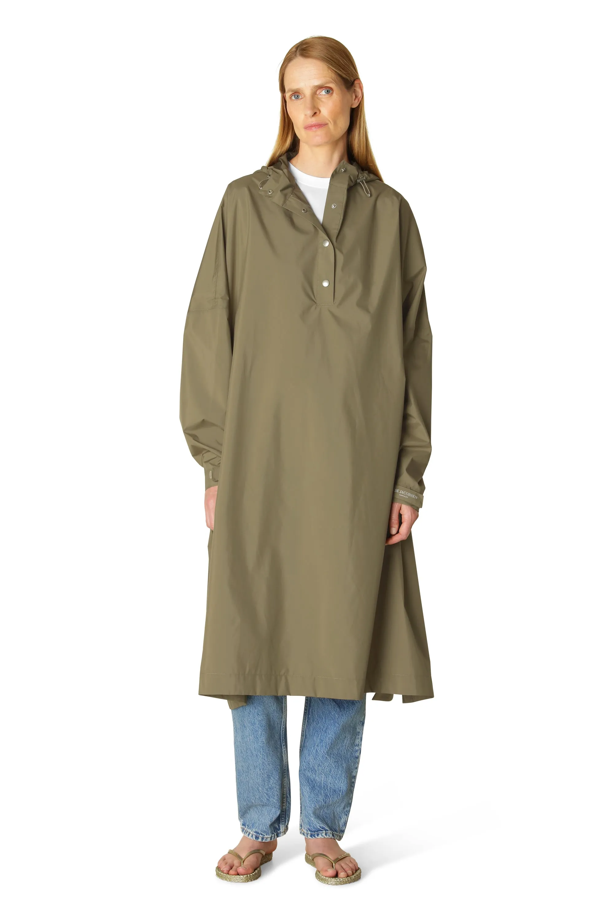 Poncho w. Sleeves Rain221Sp | Covert Green | Poncho fra Ilse Jacobsen