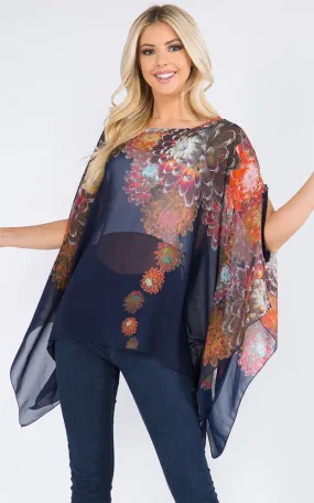 PP3103 Flower Print Chiffon Poncho