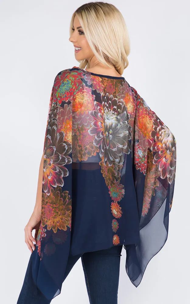 PP3103 Flower Print Chiffon Poncho