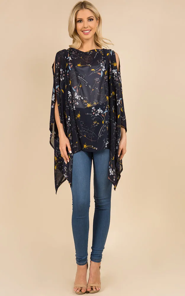 PP3118 Floral Pattern Poncho Cover Up