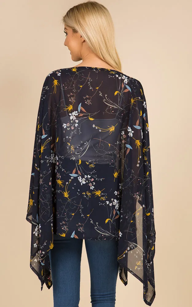 PP3118 Floral Pattern Poncho Cover Up