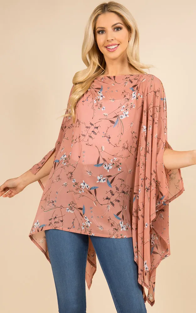 PP3118 Floral Pattern Poncho Cover Up