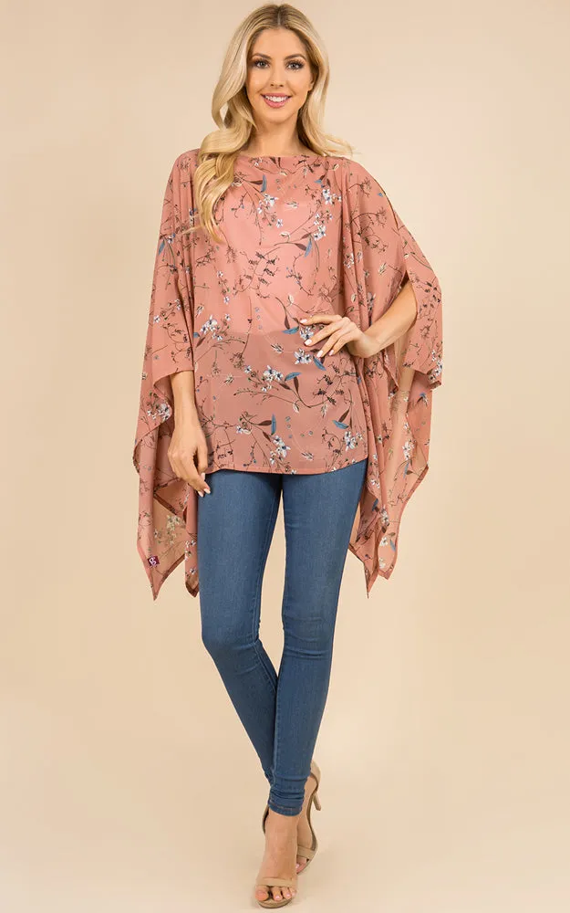 PP3118 Floral Pattern Poncho Cover Up