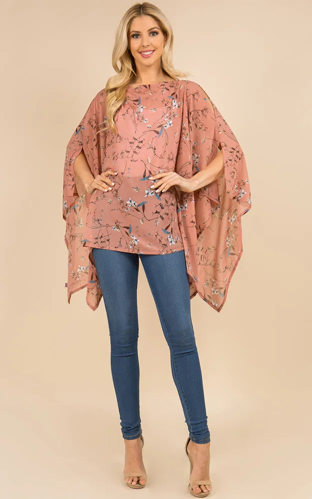 PP3118 Floral Pattern Poncho Cover Up