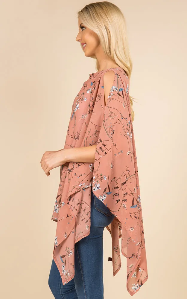 PP3118 Floral Pattern Poncho Cover Up