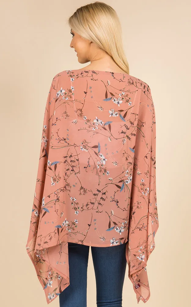 PP3118 Floral Pattern Poncho Cover Up