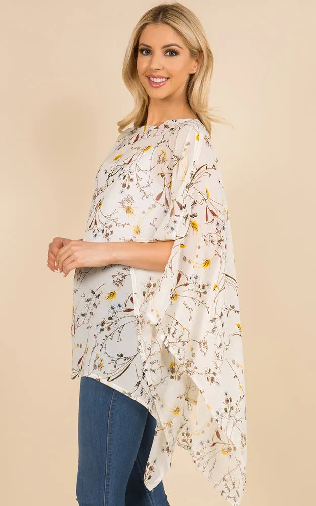 PP3118 Floral Pattern Poncho Cover Up