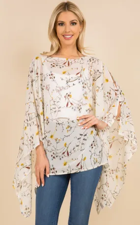 PP3118 Floral Pattern Poncho Cover Up