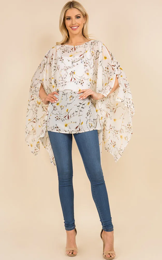 PP3118 Floral Pattern Poncho Cover Up