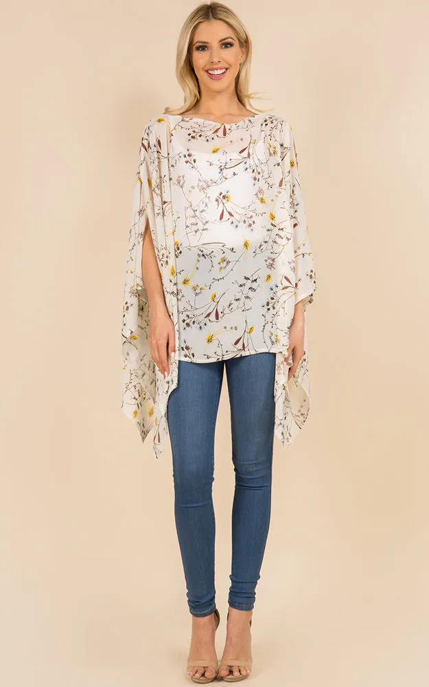 PP3118 Floral Pattern Poncho Cover Up