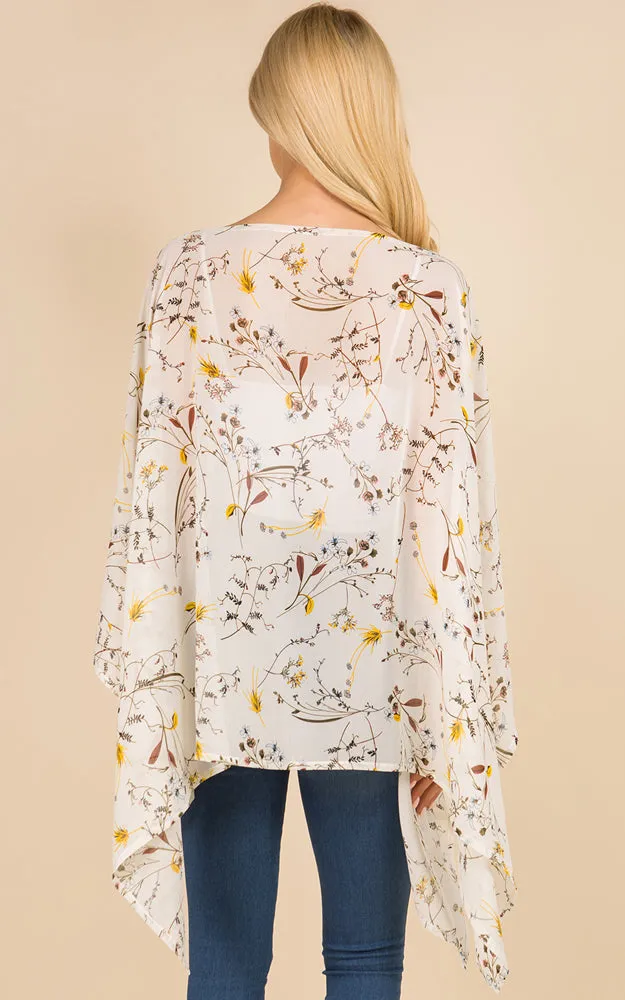 PP3118 Floral Pattern Poncho Cover Up