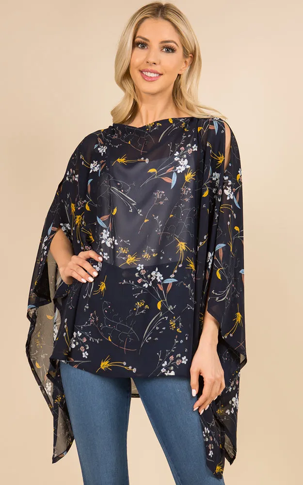 PP3118 Floral Pattern Poncho Cover Up