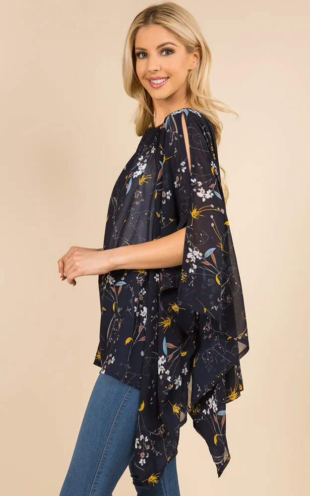 PP3118 Floral Pattern Poncho Cover Up