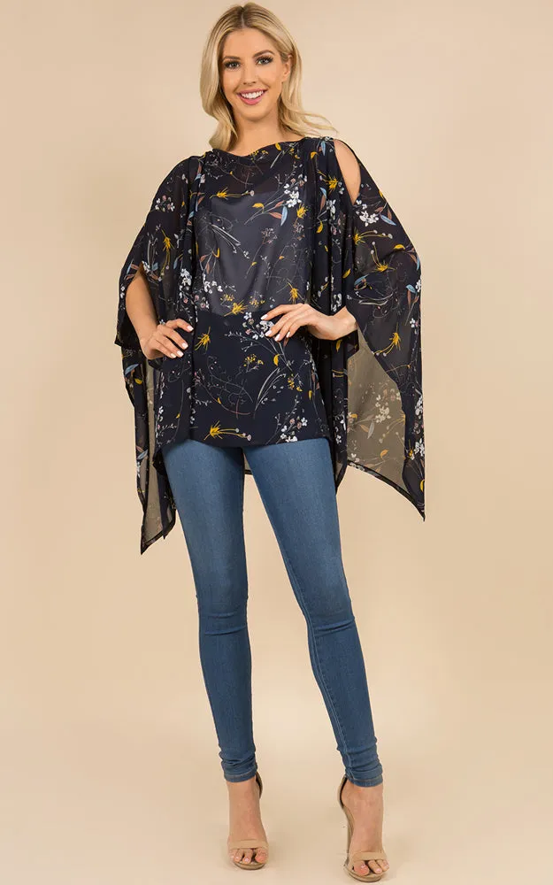 PP3118 Floral Pattern Poncho Cover Up