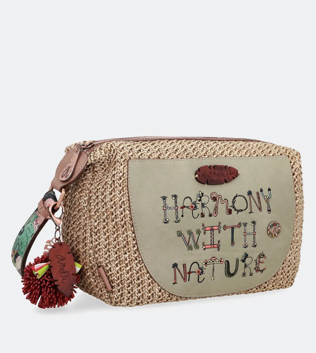 Printed raffia crossbody bag