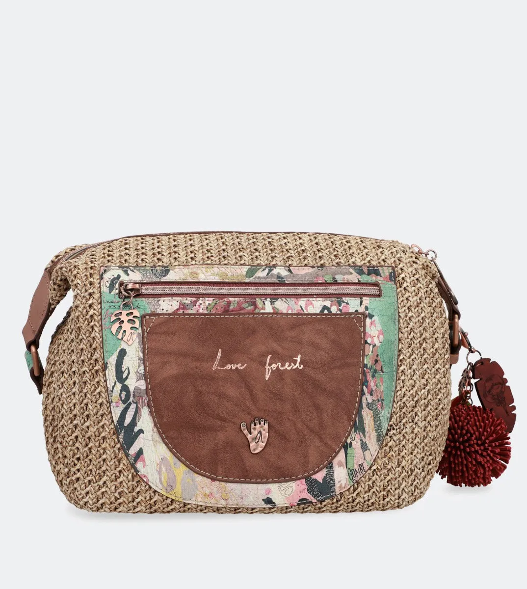 Printed raffia crossbody bag