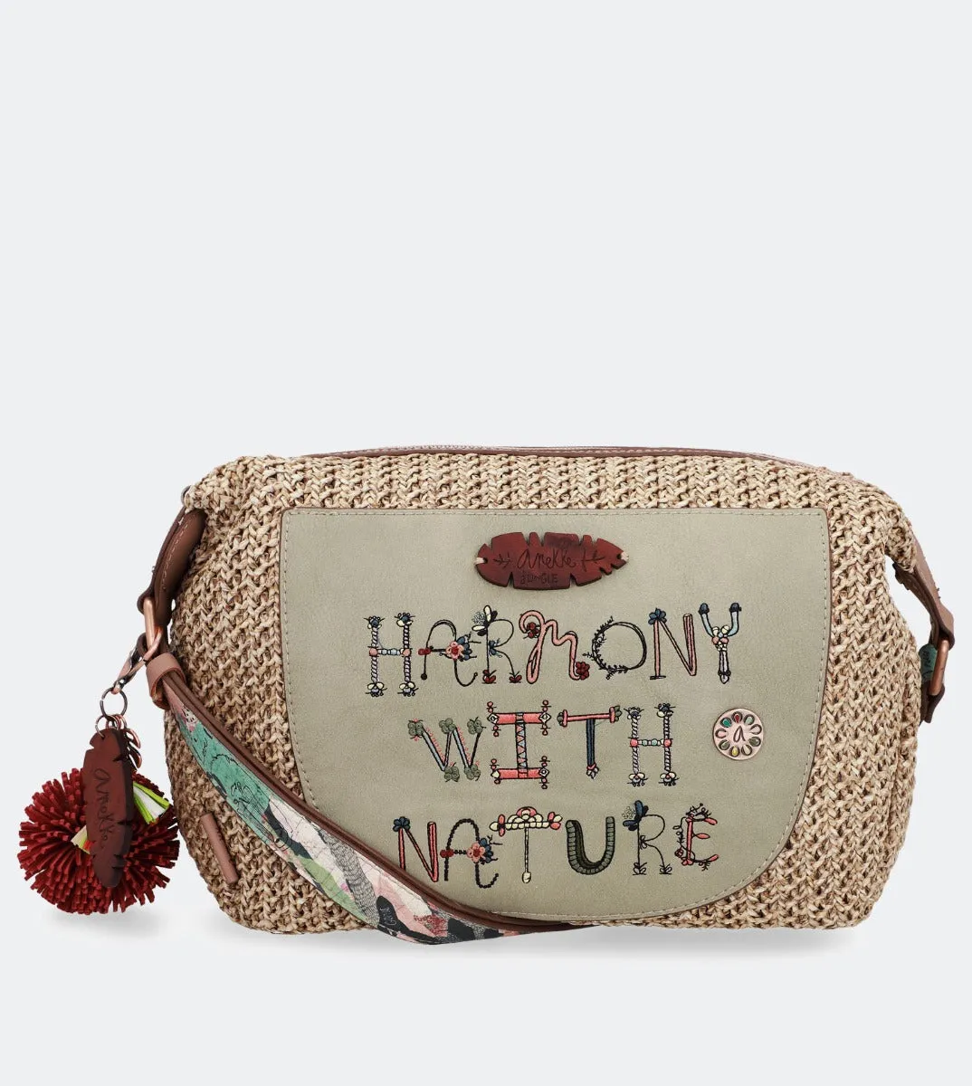 Printed raffia crossbody bag